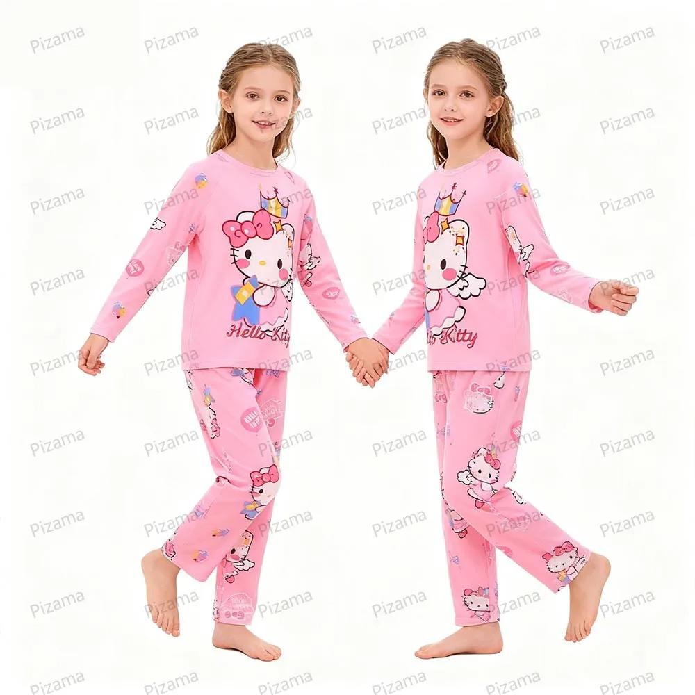 Ensembles de pyjamas pour filles Sanrio, manches longues, doux, pyjamas Hello Kitty, pyjamas pour en