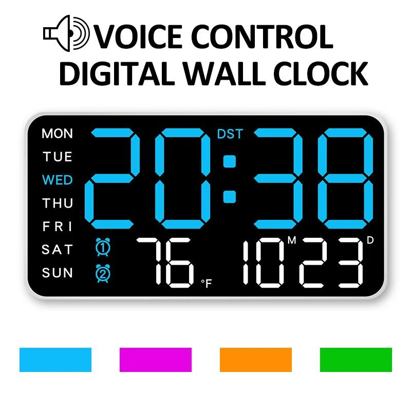 Grande horloge murale numérique, affichage de la température, de la date et de la semaine, télécomma