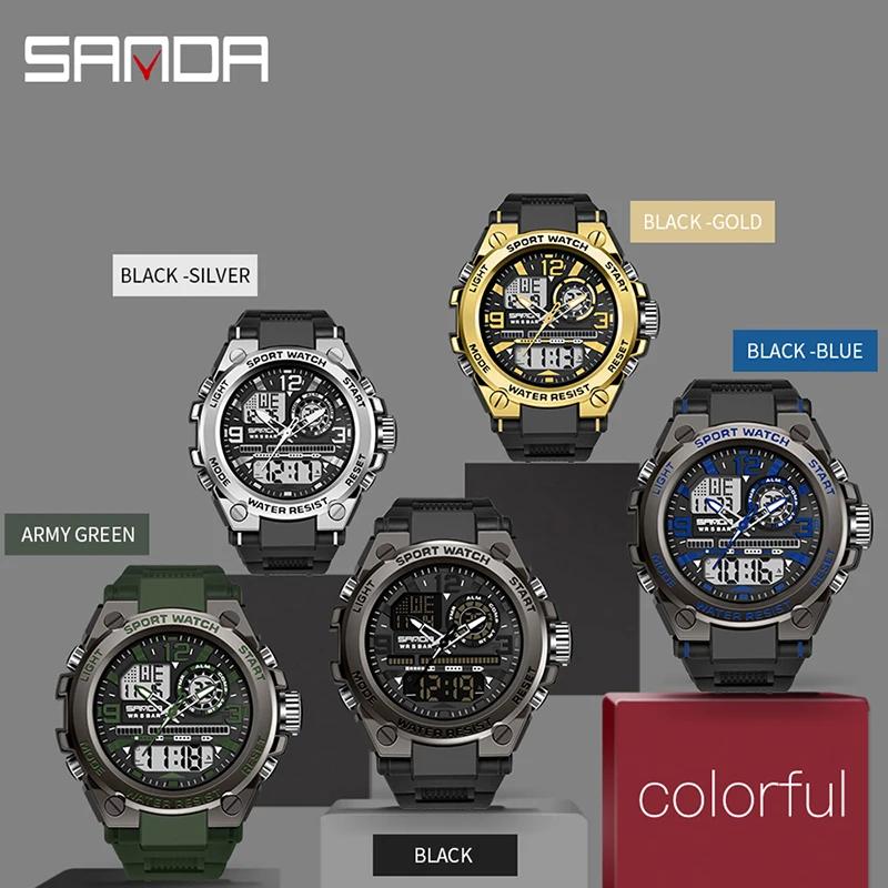 SANDA hommes sport montres à Quartz double affichage LED électronique numérique montres étanche mont