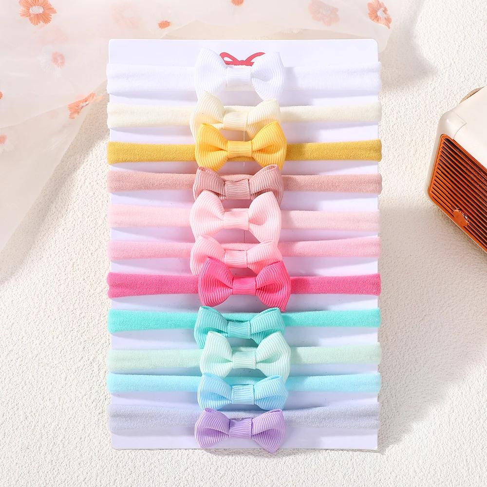 11 pièces/lot bandeau à nœud papillon de couleur unie, mini bandeau en nylon exquis, ensemble pour b