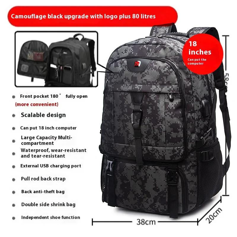 Grand sac à dos de voyage 50L 80L pour hommes, sac de sport de plein air étanche avec compartiment à