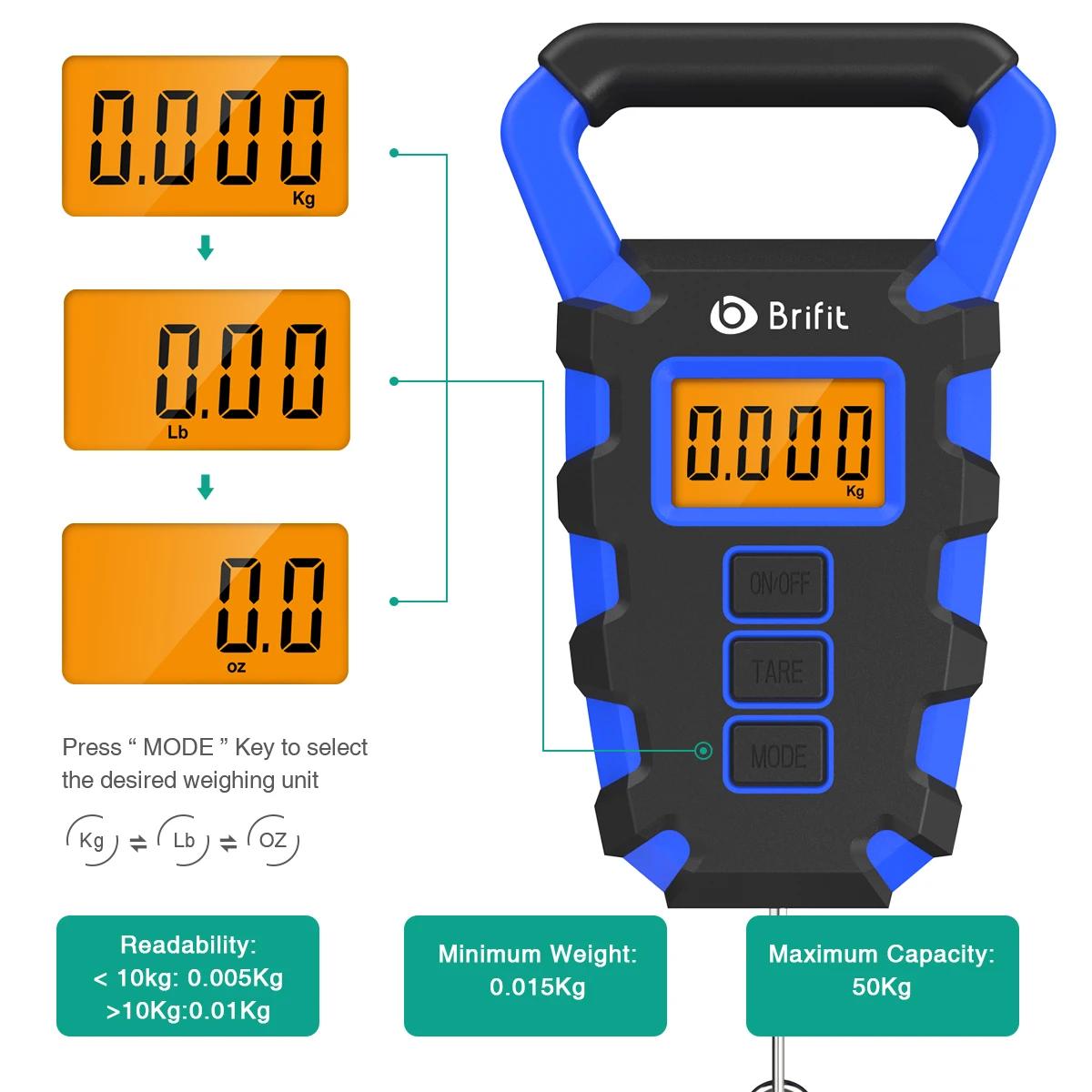 Balance numérique portable 50 kg avec règle, pour pêche, bagages, affichage LED, balance suspendue