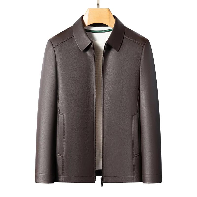 Veste en cuir de chèvre pour hommes, manteau à revers, haut de gamme, décontracté, grande taille, mo