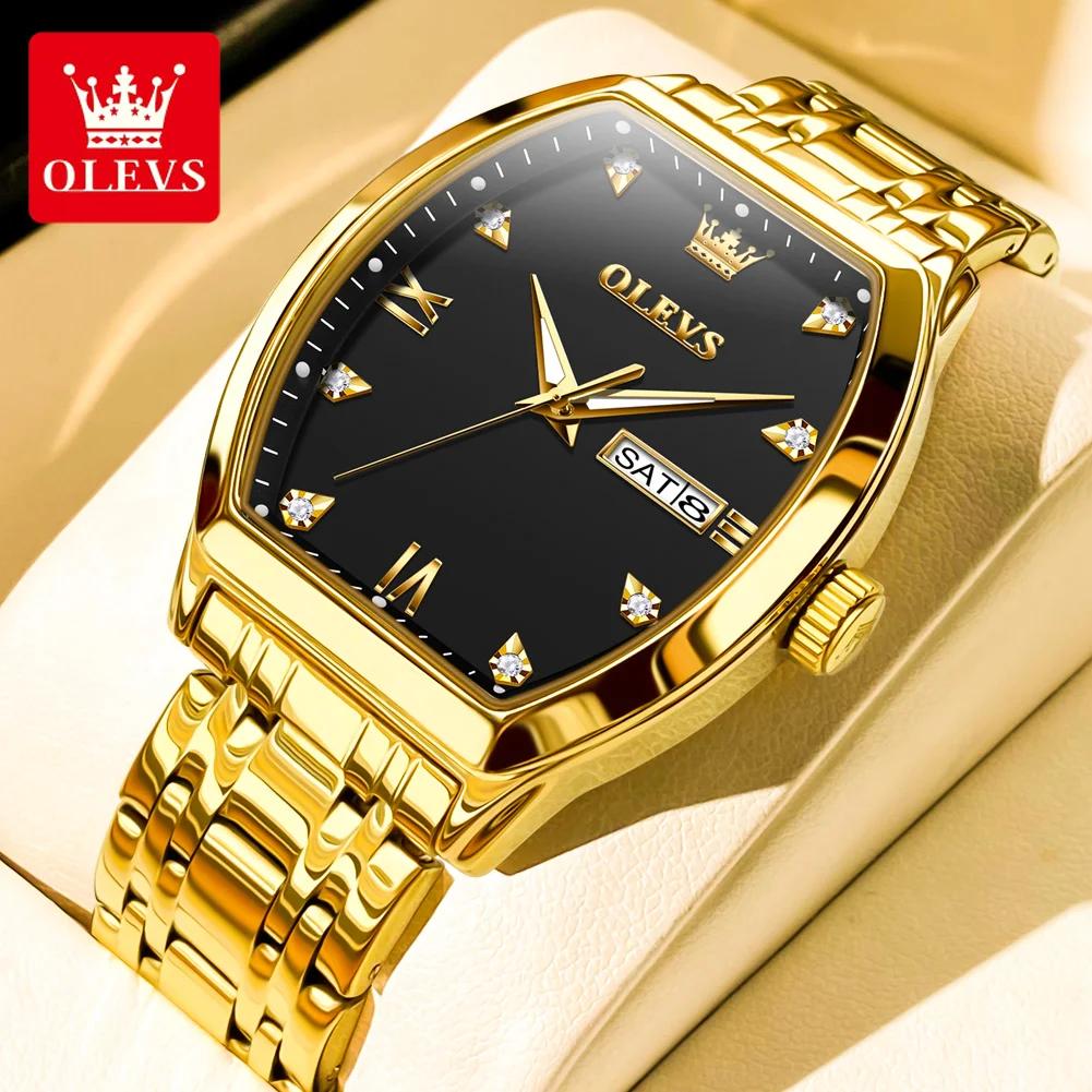 OLEVS hommes montres de luxe Tonneau Original haut marque montre à Quartz pour hommes étanche lumine