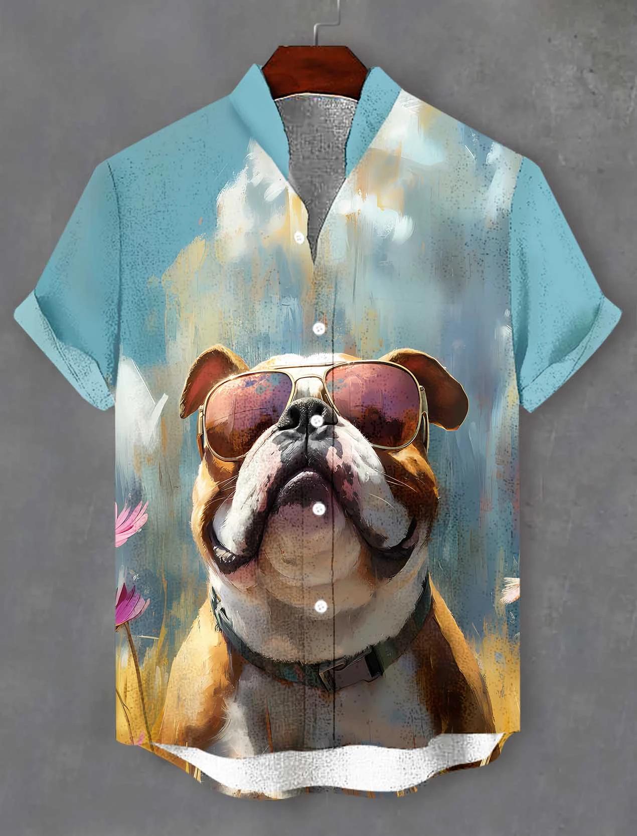 Chemises à manches courtes pour hommes, motif Animal drôle, chemises à revers boutonnées pour l'été,