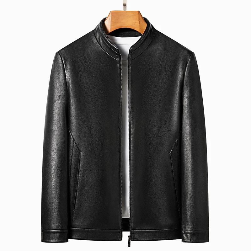 YN-2336 printemps et automne nouveaux hommes veste en cuir de mouton naturel col montant jeunesse Pr