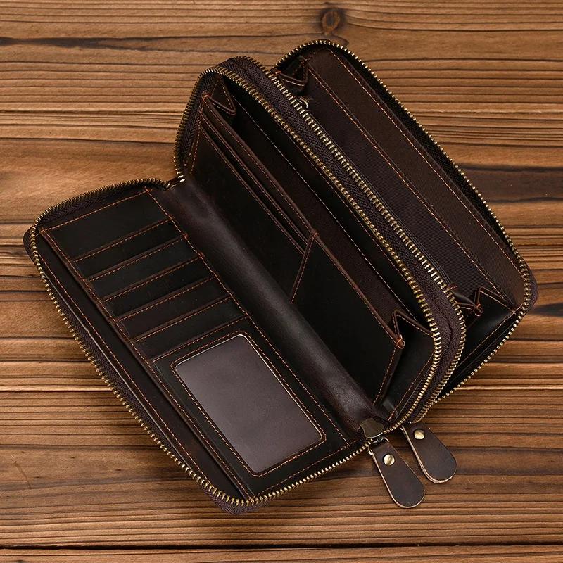 Portefeuille de styliste en cuir véritable pour homme d'affaires, avec Double fermeture éclair, en p