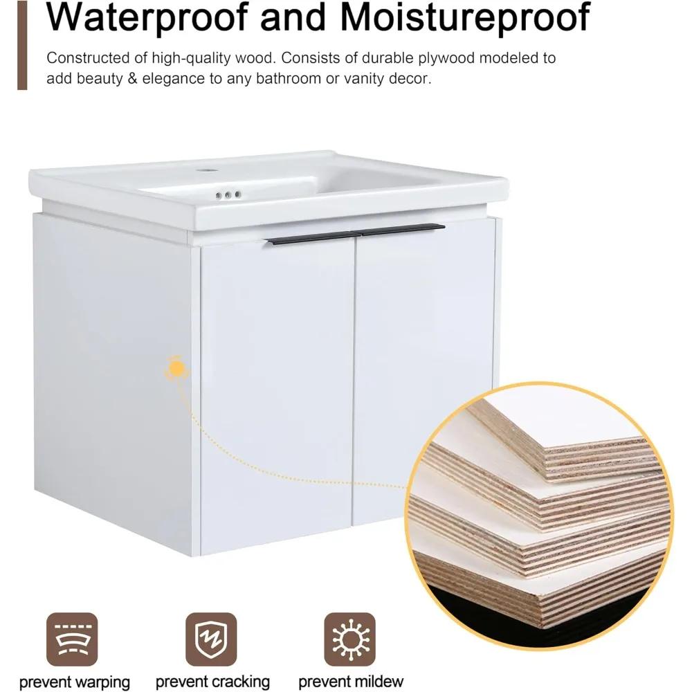24 vanités de salle de bain flottantes avec lavabo, vanité de salle de bain murale simple de 24 pouc