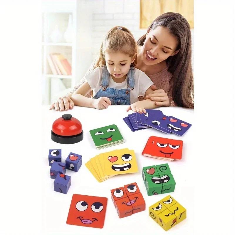 Jeu de Cube de changement de visage pour enfants, Puzzle d'expression Montessori, blocs de construct
