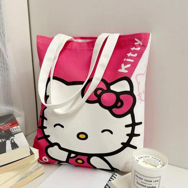 Hello Kitty – sac à main de grande capacité, sac à bandoulière en toile de dessin animé, sacoche de 