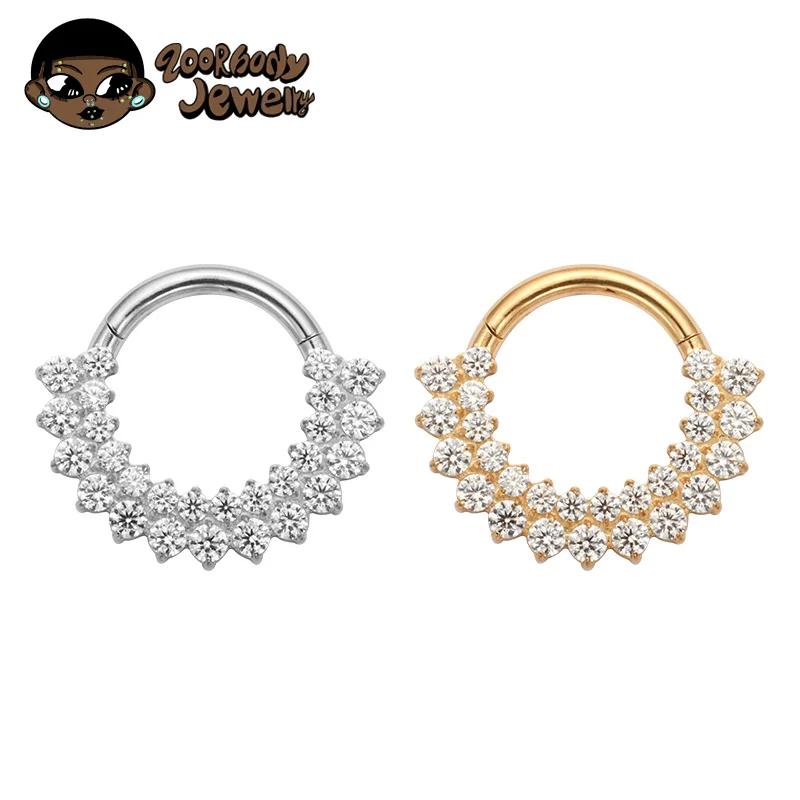 ASTM F136 titane Clicker Septum nez anneau Piercing CZ Daith boucle d'oreille cerceau avant face art
