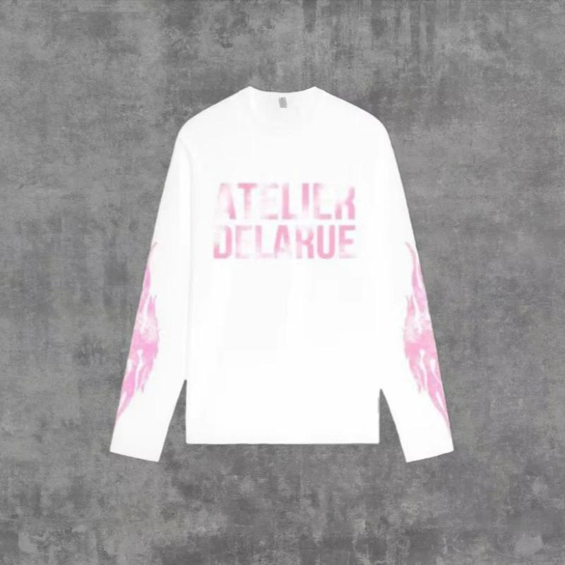 Y2K Harajuku rétro Niche à manches longues imprimé lettre flamme hauts nouvelle mode décontracté con