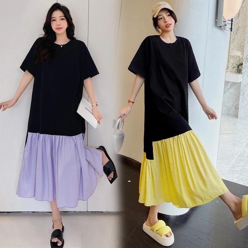 Robe ample Patchwork noire pour femmes, faux deux pièces, vêtements grande taille KE3294, nouvelle c