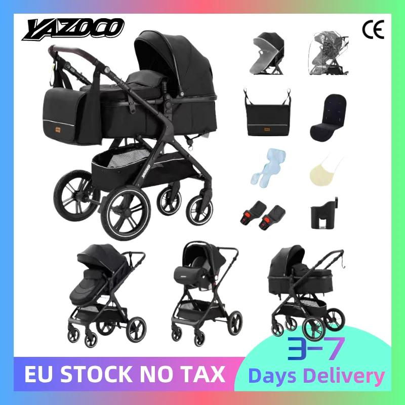 Poussette bébé, siège réversible 3-en-1 avec mode couché, poussette pliable pour nourrisson, frein à