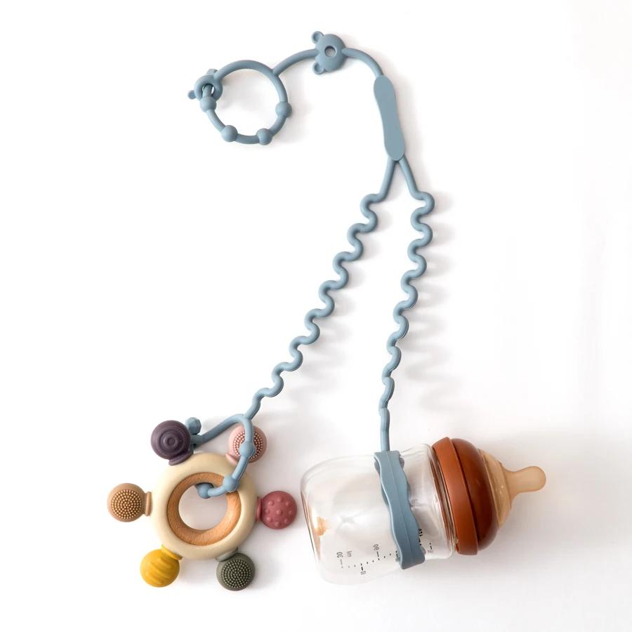 Chaîne de sucette pour bébé, 1 pièce, avec 2 Clips, chaîne de biberon réglable en Silicone, anneau d