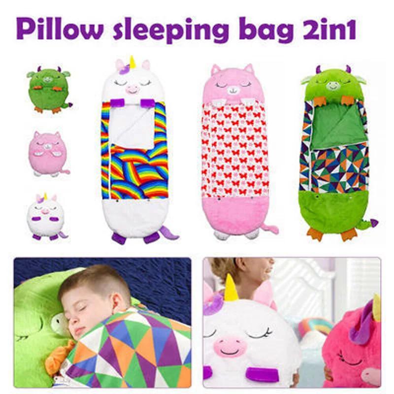 Sac de nuit peluche enfant avec oreiller inclus - Sac couchage bébé animaux doux cadeau anniversaire