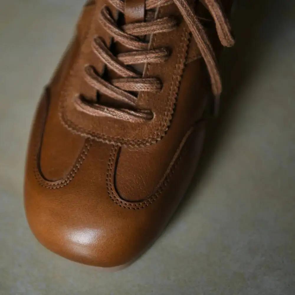 Chaussures Deqin rétro en cuir pour femmes, printemps automne, nouveau style, polyvalentes, bout car