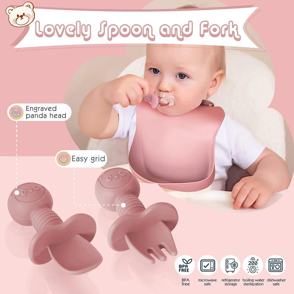 Ensemble de vaisselle en Silicone pour enfants, 6/8 pièces, vaisselle, ventouses, fourchettes, cuill