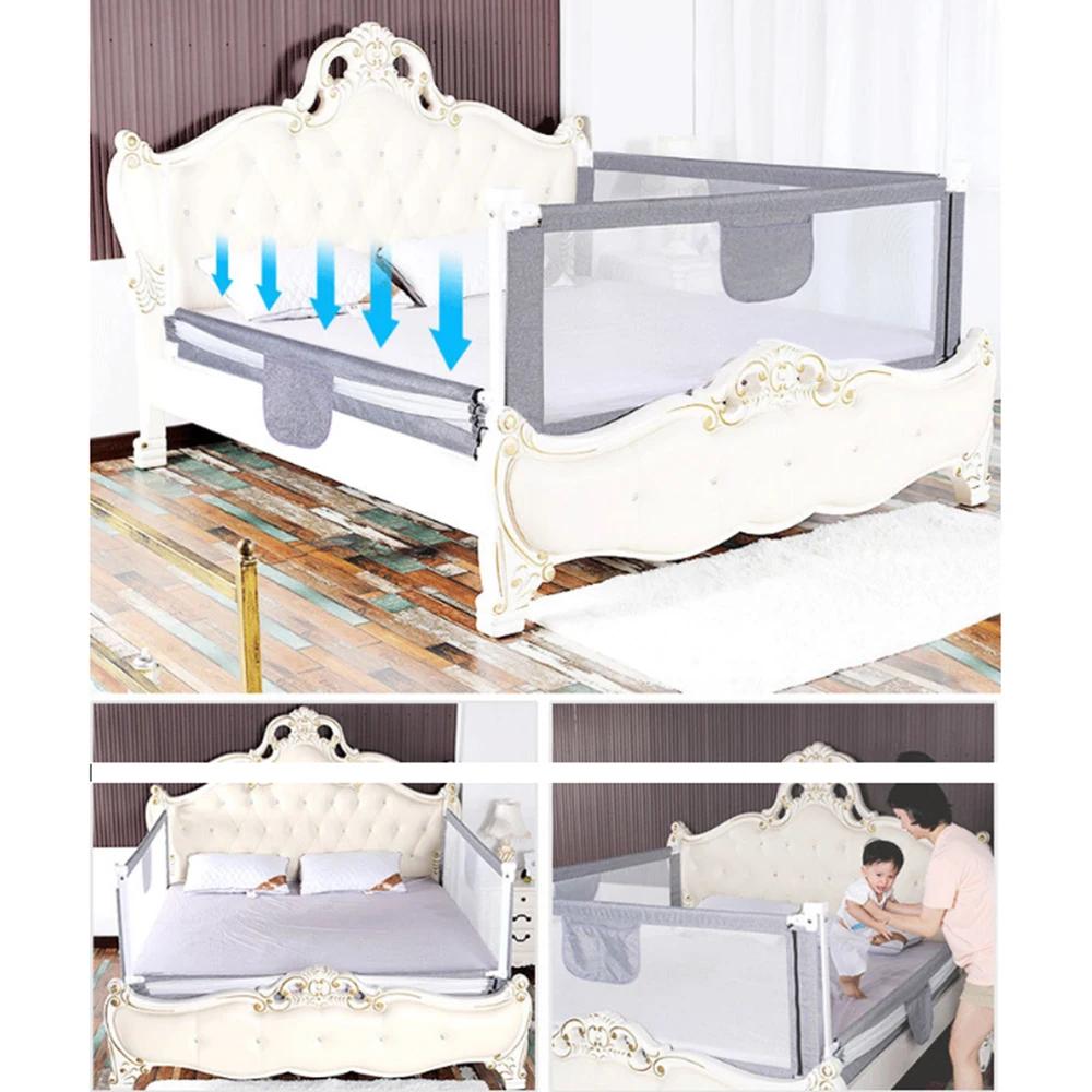Barrière de lit extra-large 150/180/200 cm protection sécurité enfant gris rose bleu chambre bébé