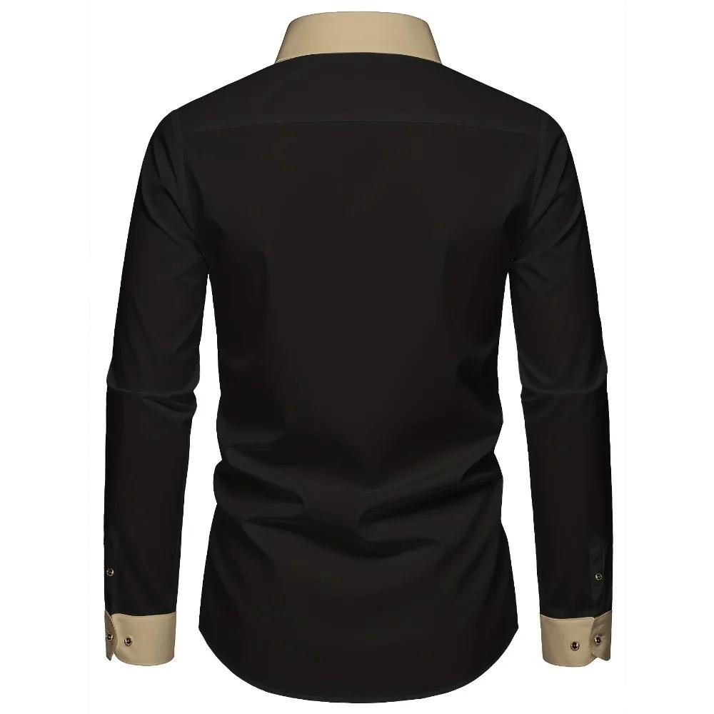 FGKKS hommes chemise noire flambant neuf haute rue Patchwork à manches longues intelligent décontrac