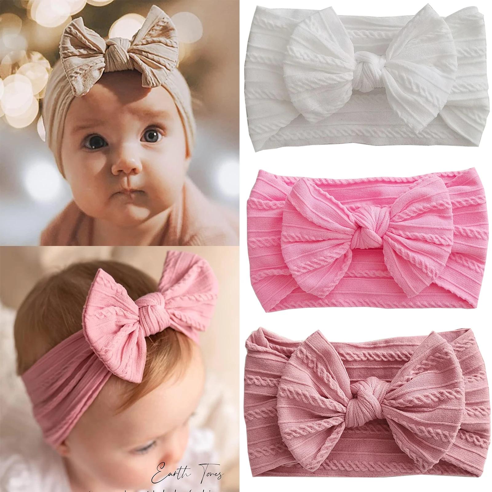 1/3 pièces couleur unie bébé bandeau arc enfants bandeau élastique en Nylon nouveau-né doux Turban b