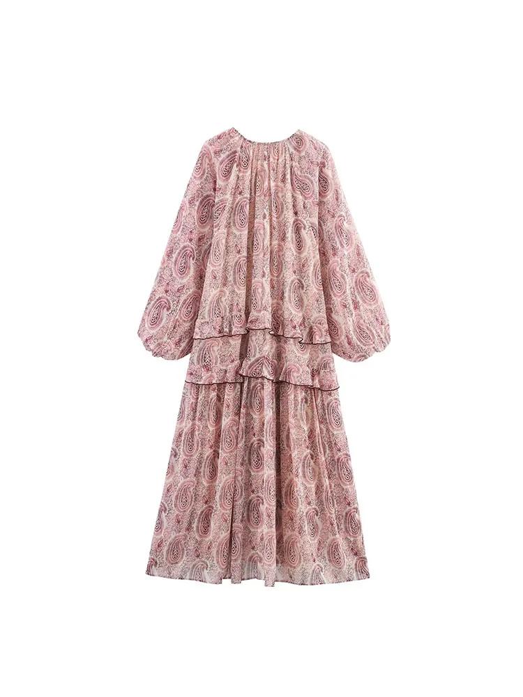 Robe MIDI d'été en mousseline de soie pour femmes, imprimé Vintage, col en v, volants en cascade, ma
