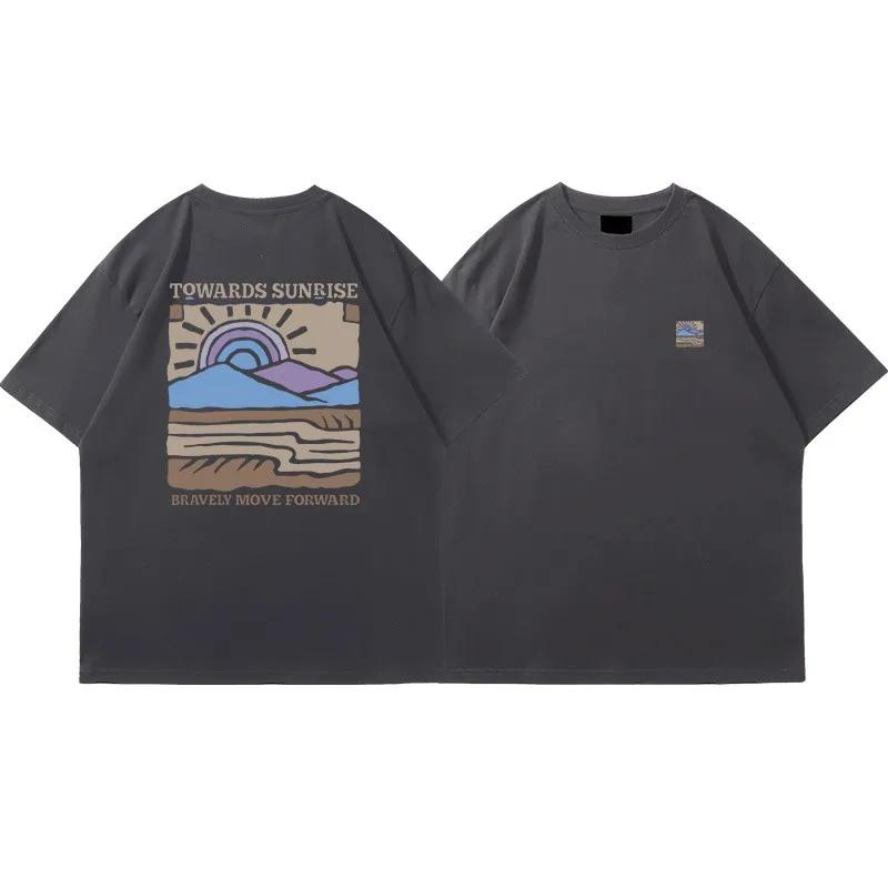 T-shirt unisexe en coton à manches courtes et col rond, imprimé motif rétro américain, coupe décontr