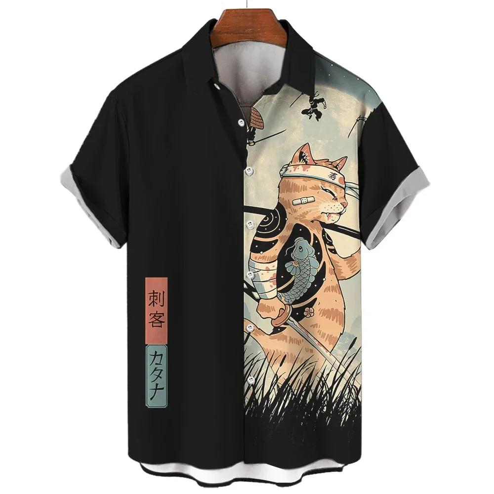 Mode vêtements pour hommes Cool samouraï chat hauts été nouveaux vêtements pour hommes décontracté à