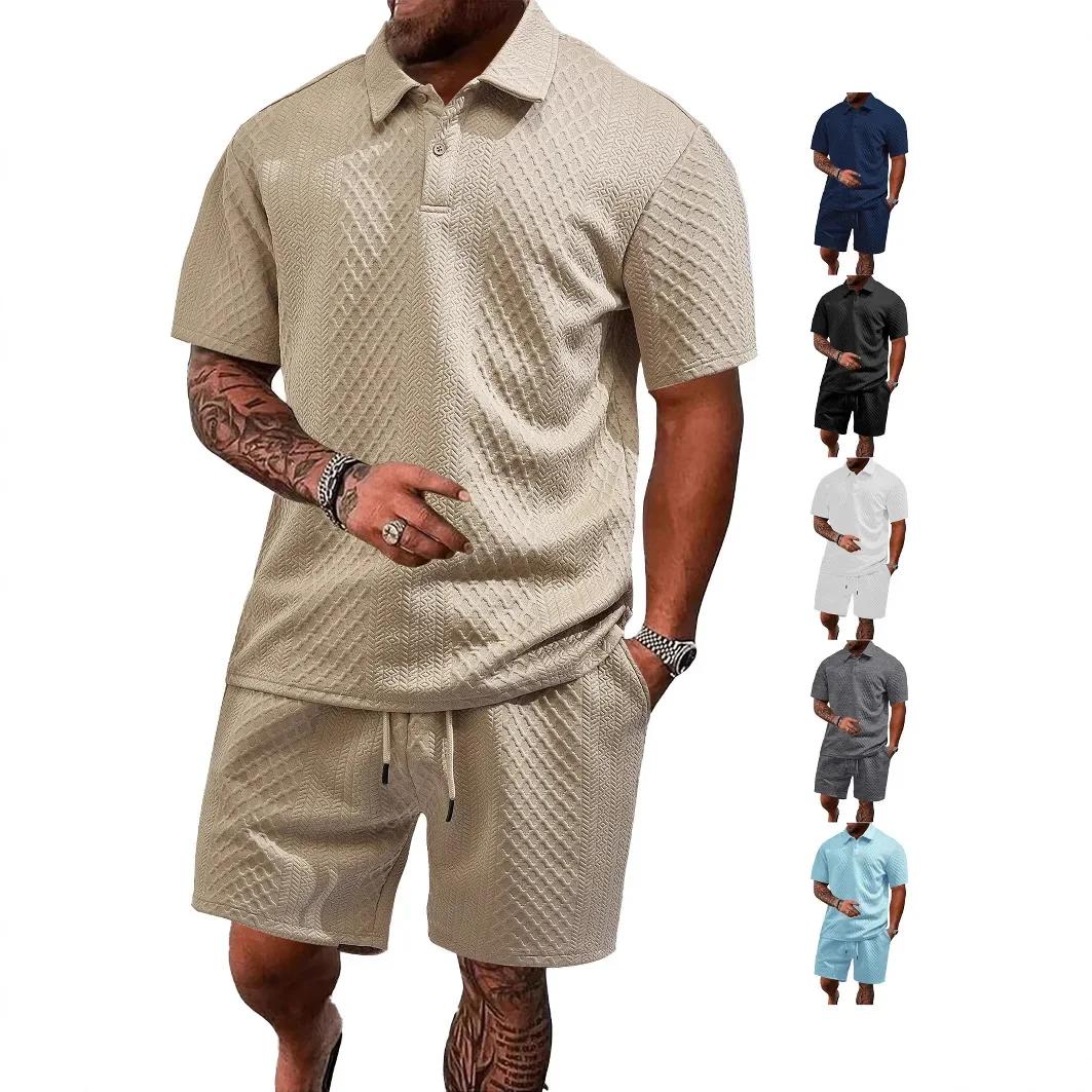 Polo à revers fin pour hommes, tissu jacquard européen et américain transfrontalier, sport décontrac
