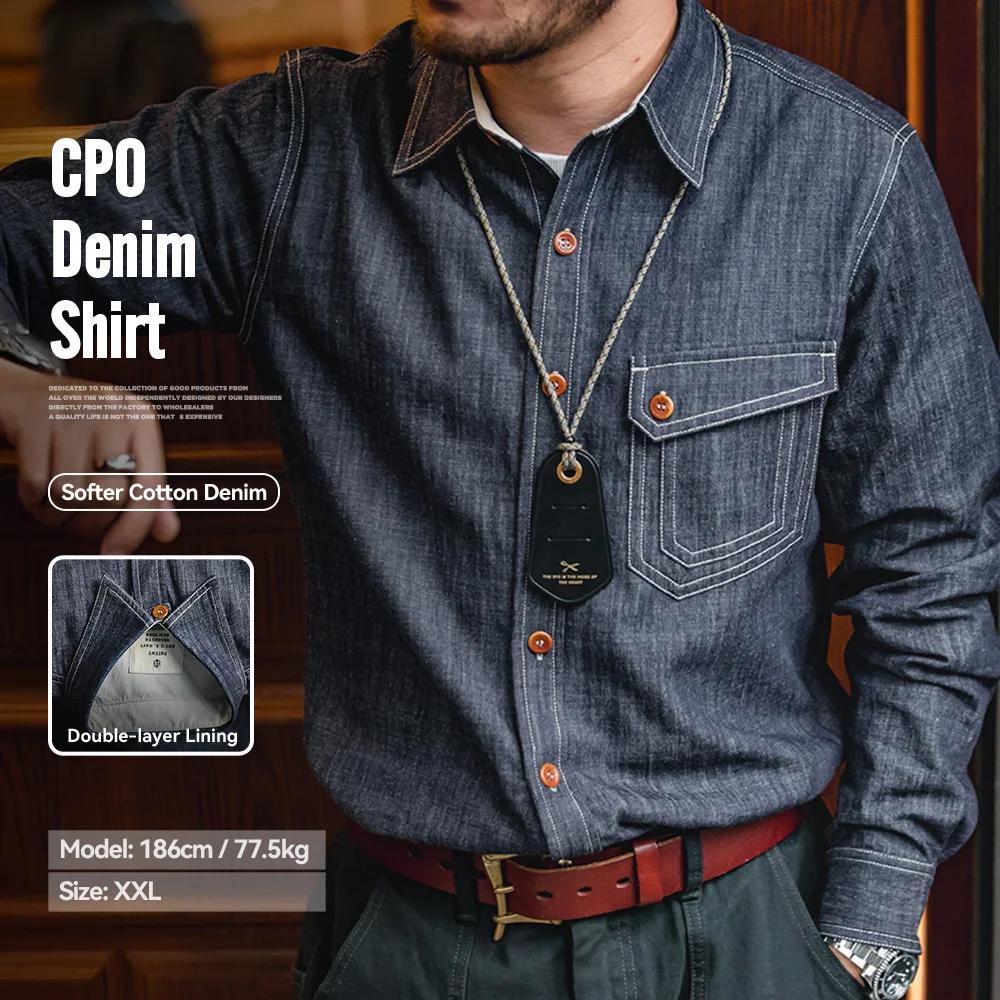 Maden Chemise en denim rétro, fine et à manches longues, avec col à revers et détails en couture. En