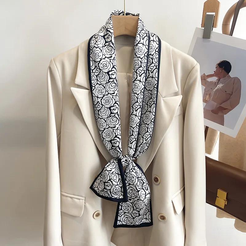 50 couleurs nouvelles femmes soie sensation imprimé Design écharpe châle mode luxe longue étroite pe