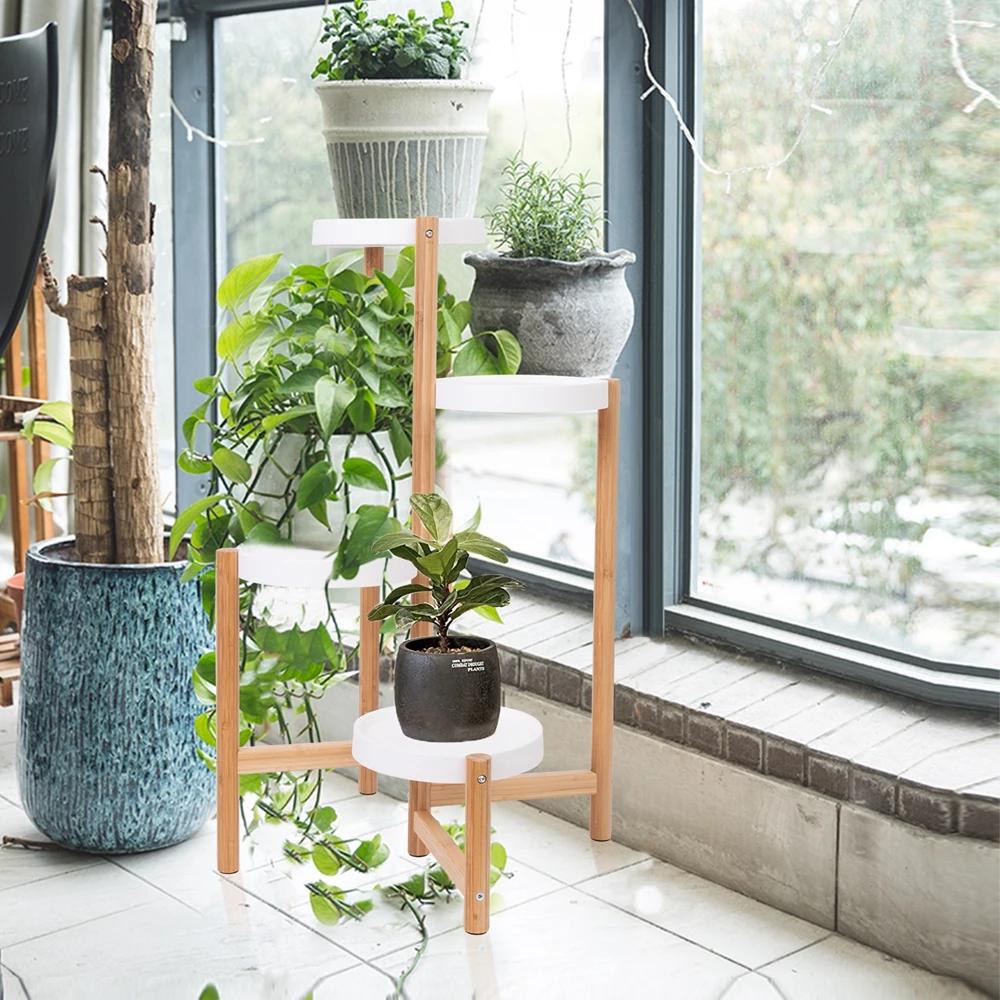 Porte Plante en Bambou, Etagère Plantes à 4 Niveaux Escalier Plantes sur Pieds Intérieur Extérieur p