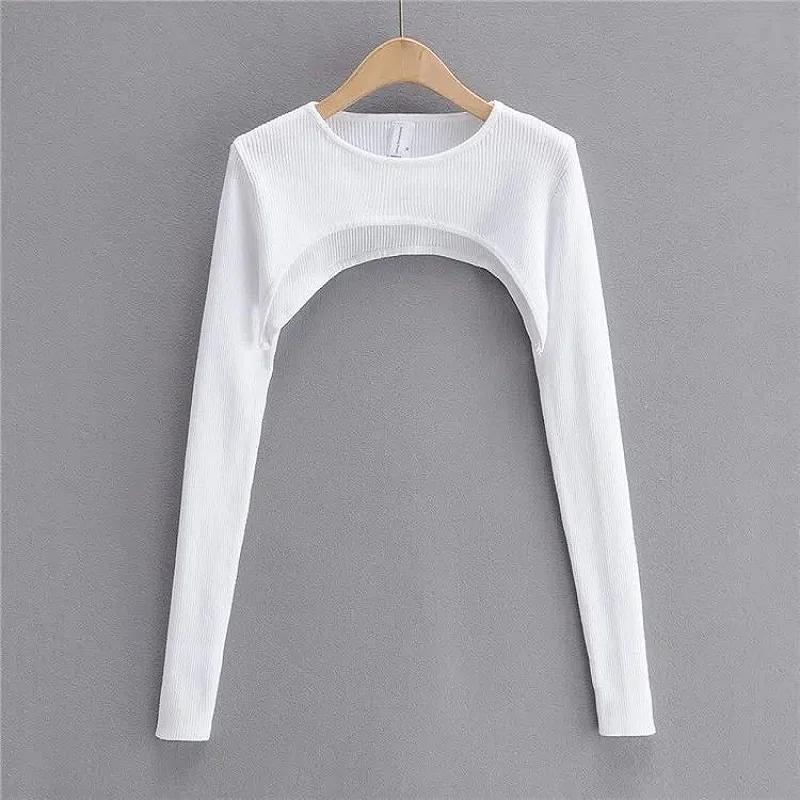 T-shirt tricoté à manches longues pour femmes, vêtements esthétiques Y2k, col rond, noir et blanc, S