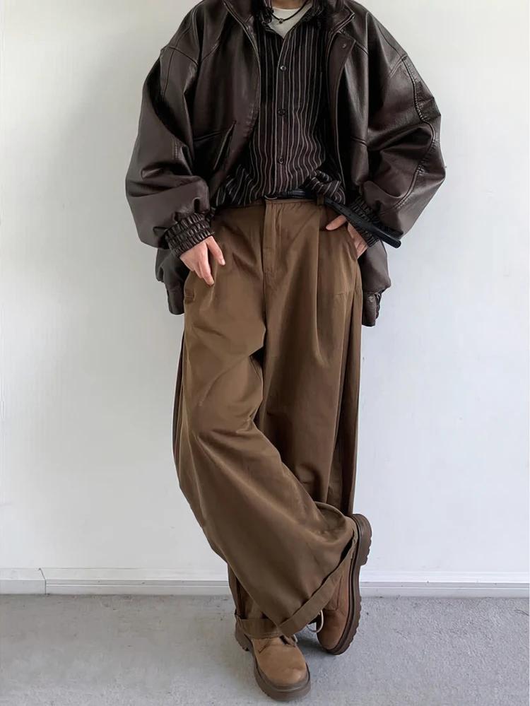 Vintage marron Baggy Cargo pantalon hommes Koraen Harajuku costume pantalon bureau pantalon décontra