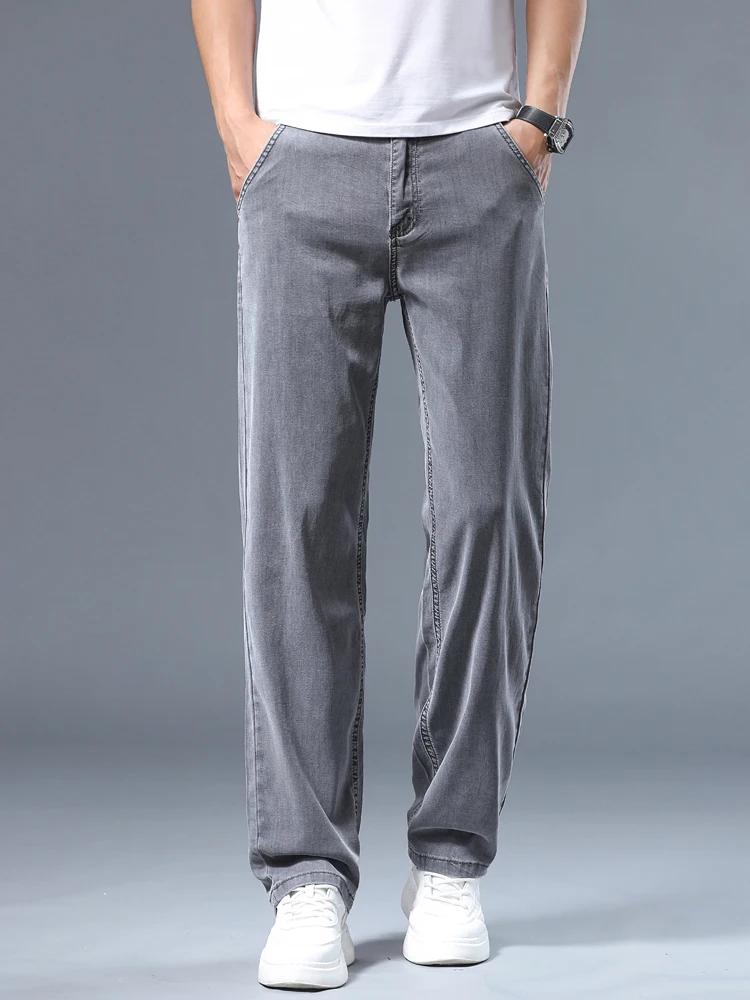 Été mince hommes jean droit ample Lyocell doux drapé affaires pantalon décontracté classique fumée g
