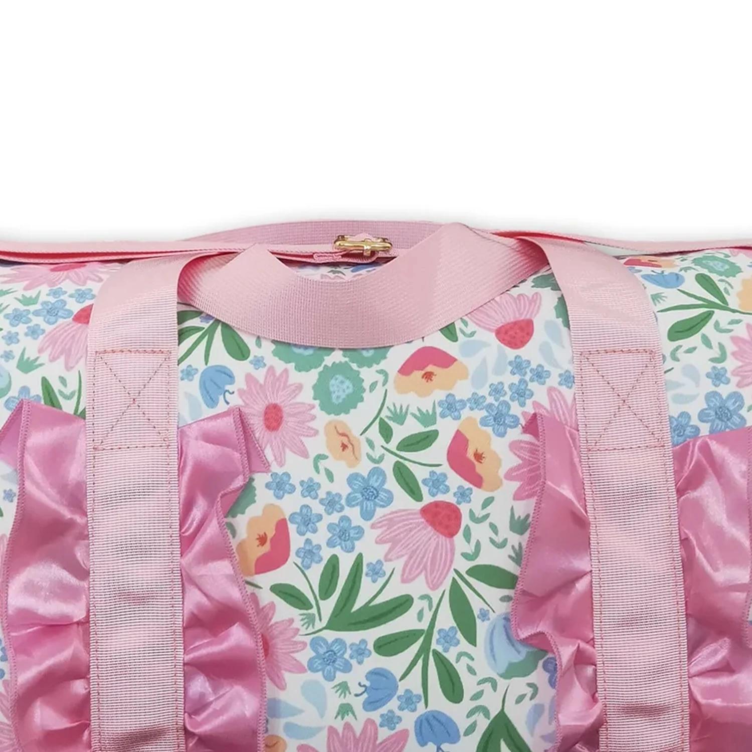 Sac de voyage rose à volants et motifs floraux pour femme adulte