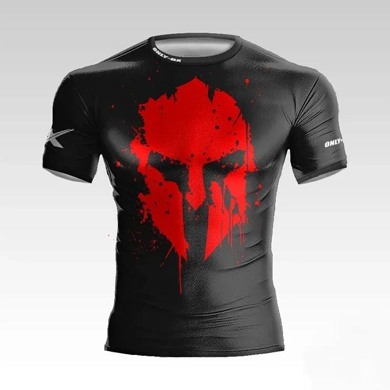 T-shirt pour hommes imprimé en 3D, nouveau style d'été, casque Spartan, pour la boxe et le fitness, 