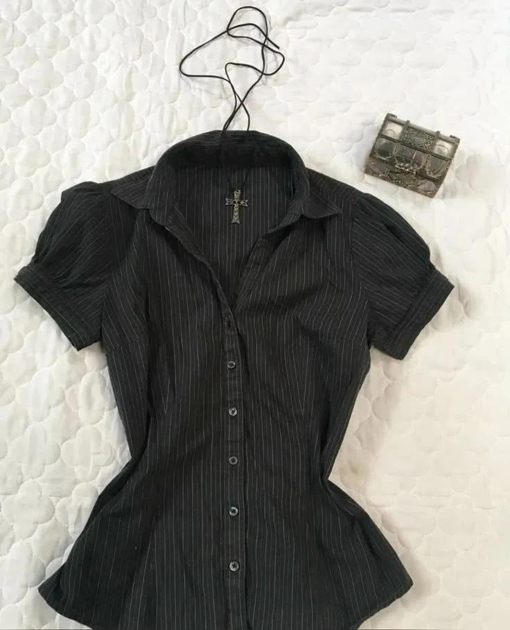 Vintage esthétique femmes personnalité Y2K mince vêtements mode chemises Harajuku à manches courtes 