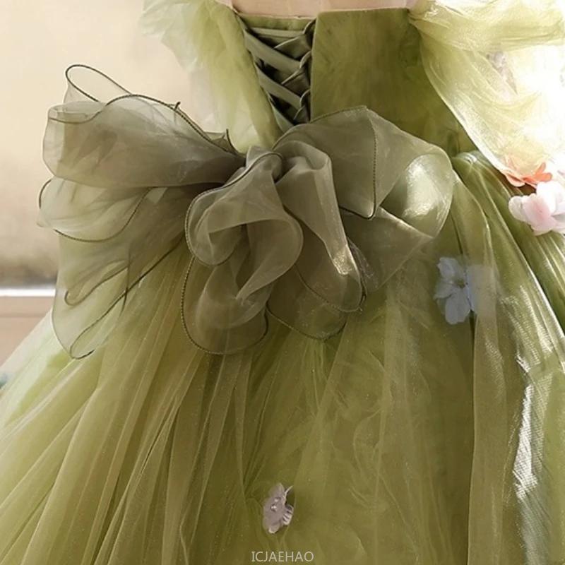 Robe de bal longue pour filles, vêtements floraux verts, robes de princesse d'anniversaire, tenue de