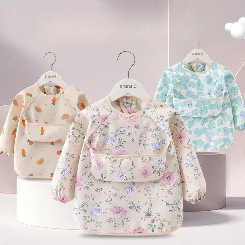 Bavoir d'alimentation pour enfants, 1 pièce, tablier imperméable à manches longues, poche de riz, ch