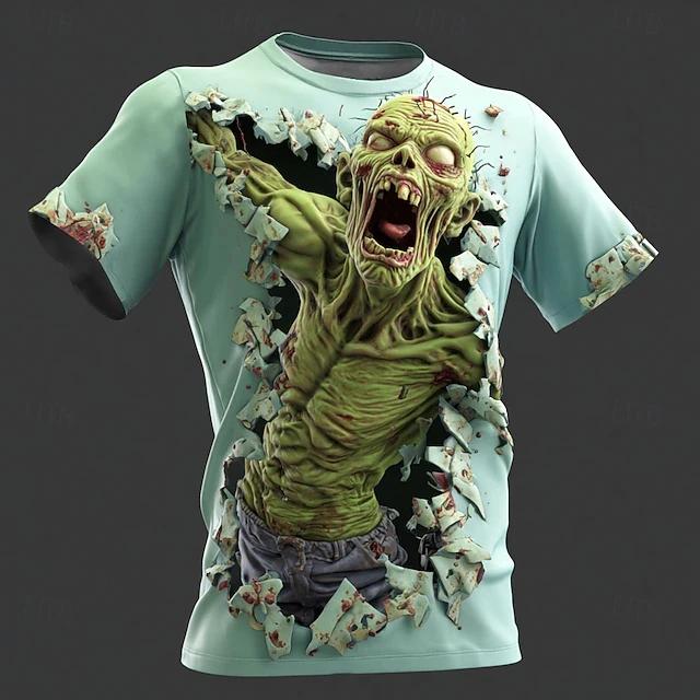 T-shirt à manches courtes pour hommes, imprimé squelette d'halloween en 3D, été, extérieur, décontra