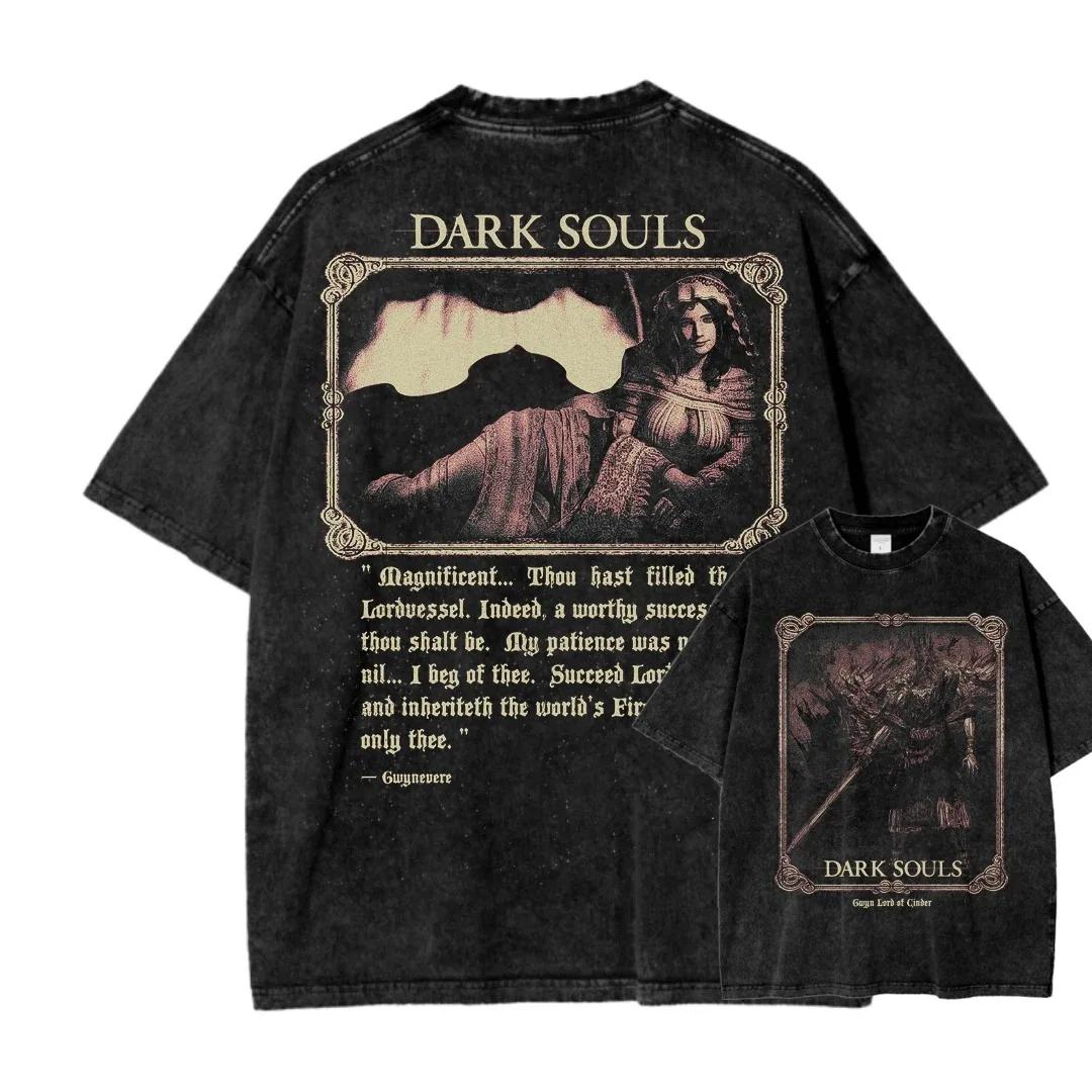 T-shirt délavé Dark Souls le plus vendu, doux et ample, style unisexe pour couple, vêtement de mode 