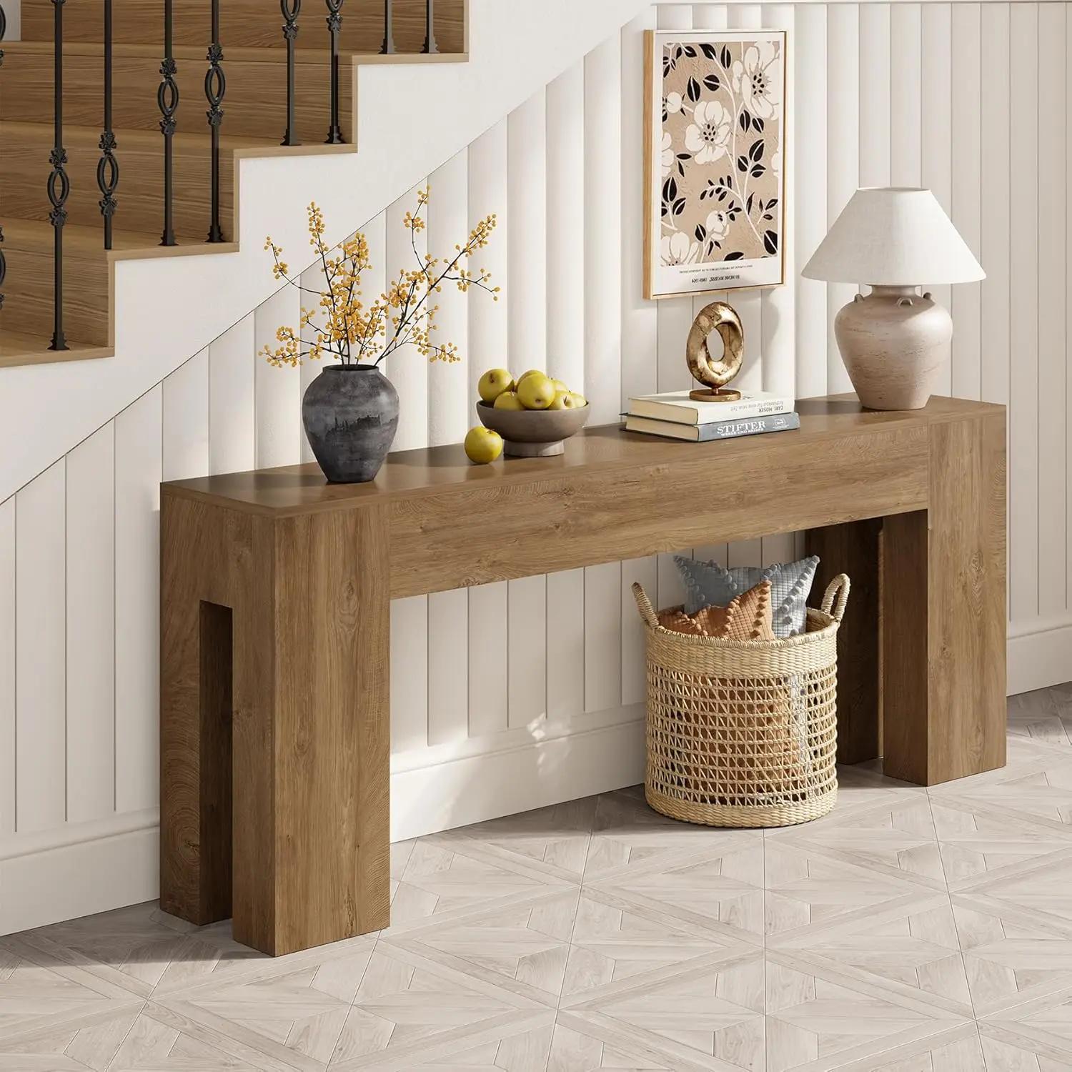 Console de canapé extra longue pour entrée et salon, table rectangulaire en bois de ferme de 79 pouc