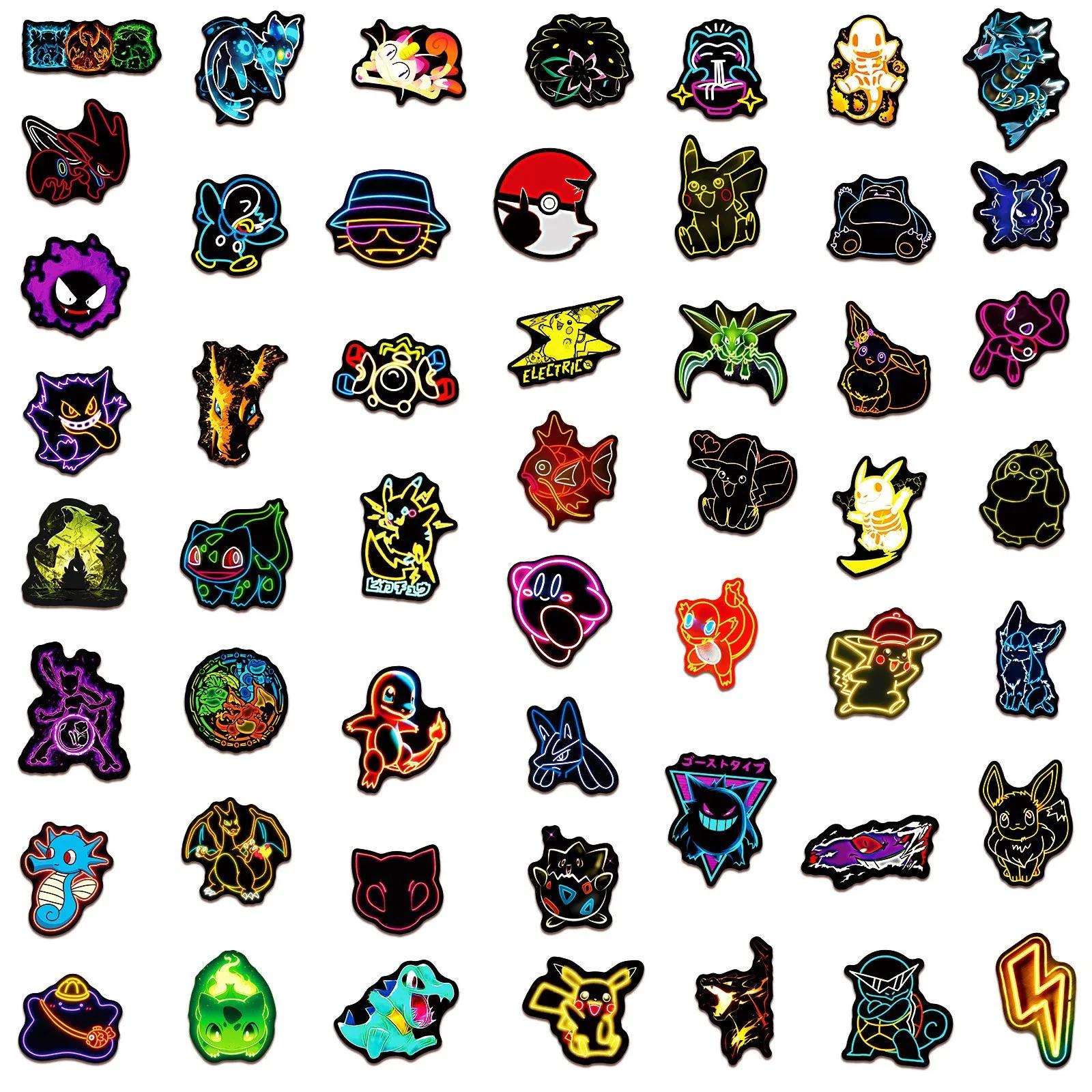 50pcs Anime néon Pokemon autocollants Pikachu dessin animé décalcomanies étanche bricolage téléphone