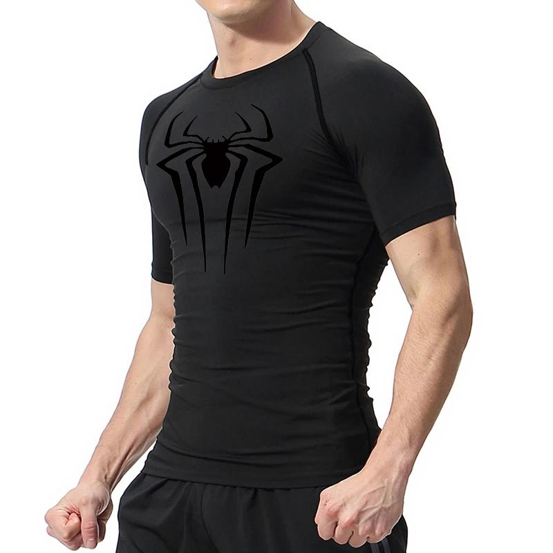 Chemises de Compression imprimées araignée pour hommes, t-shirt d'été à manches courtes, protection 