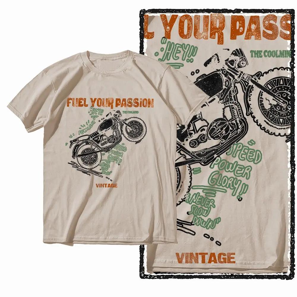 G72 T-shirt graphique moto col rond homme en coton beige |    T-shirt Cool pour hommes, Streetwear, 