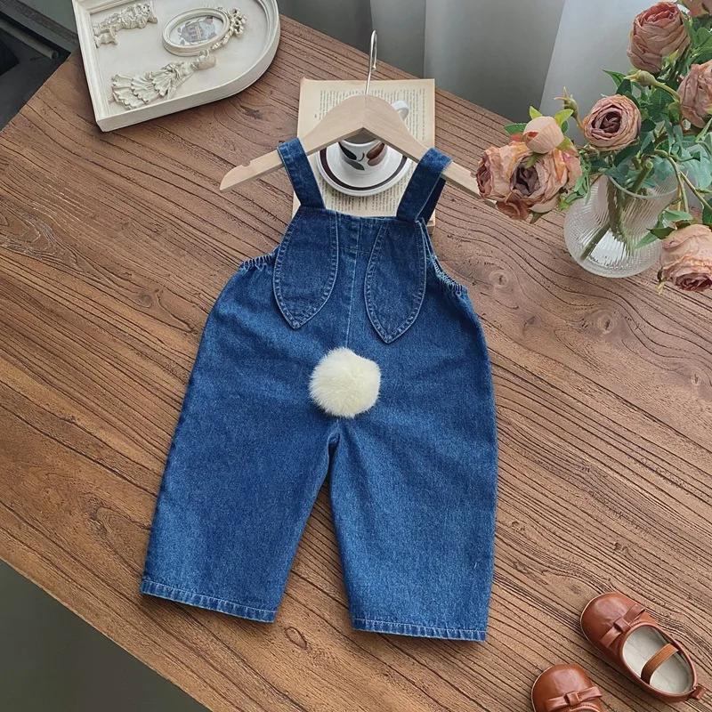 Combinaison en Denim sans manches pour bébé fille, salopette mignonne avec oreilles de lapin, barbot