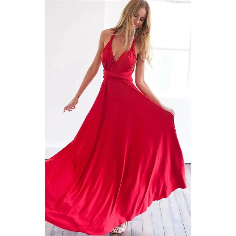 Sexy femmes Multiway Wrap Convertible Boho Maxi Club Robe rouge pansement Robe Longue fête demoisell