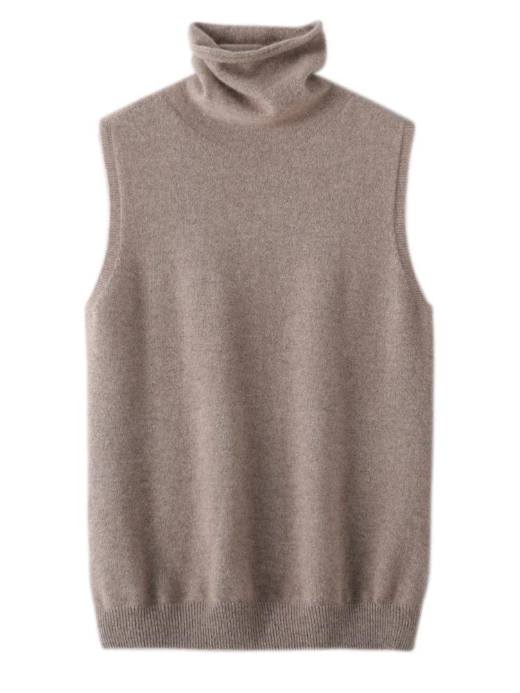 Femmes 100% laine mérinos pulls sans manches col roulé pull gilet laine tricots printemps automne hi