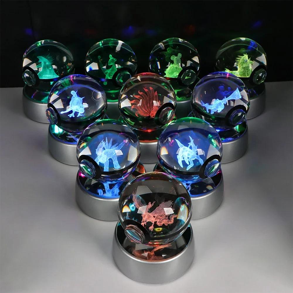 Boule de cristal Pokemon Pikachu Gengar Eevee Mewtwo Lacario, jeu d'anime Pokeball, Base de veilleus